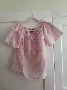 Madison Mathews Light Pink Tassel Peasant Blouse